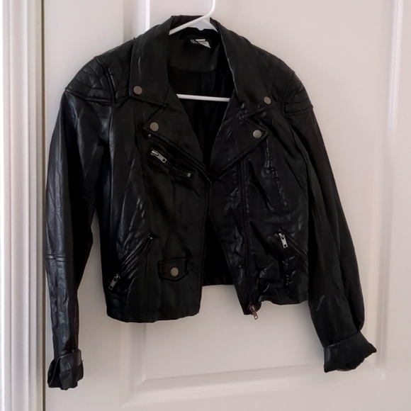 H&M Jackets & Coats Hm Faux Leather Cropped Biker Jacket Poshmark